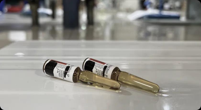 Medicine ampoules ready for quality testing