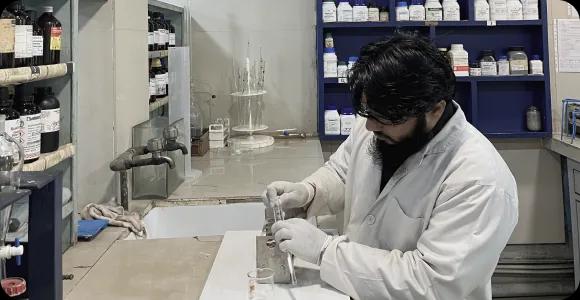 Lab analyst testing a medicine batch at a NABL certified lab